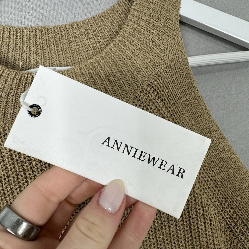 AnnieWear Womens Sweater Top Large Tan Halter Knit Tank Old Money Resort Boho - Picture 5 of 12